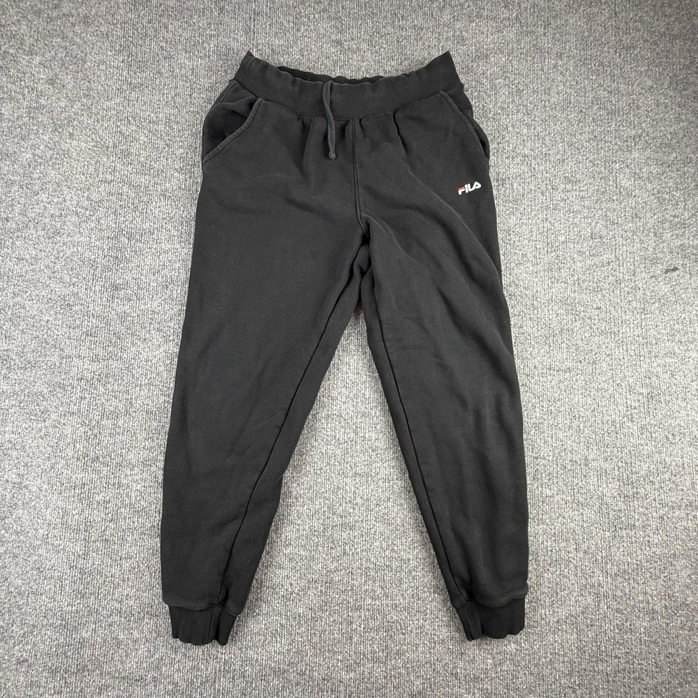 Fila Pants Mens Large Black Fleece Sweatpants Joggers Drawstring Pockets